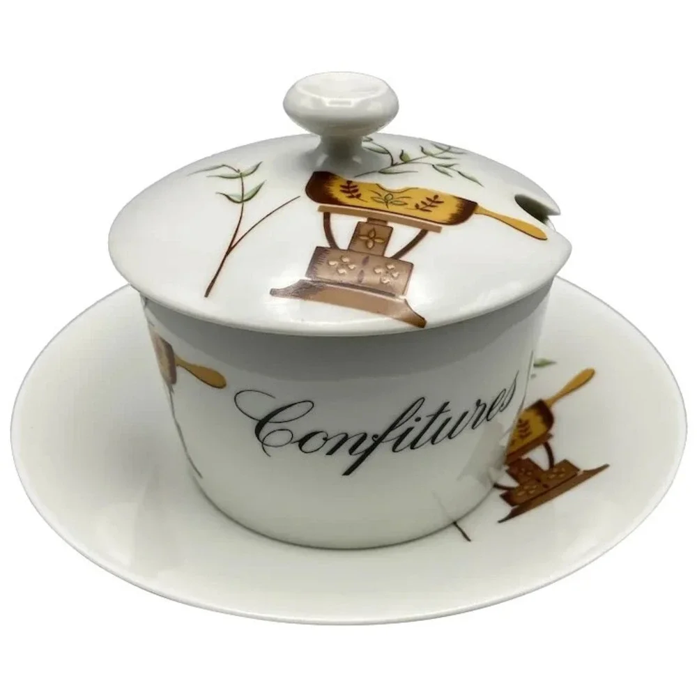 Vintage Limoges‎ France Jam Pot with Lid and Saucer Confitures